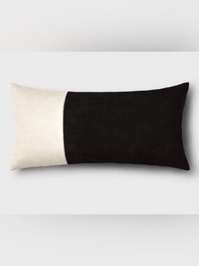 Threshold Black & Cream Colorblock Design Faux Suede Lumbar Accent 24" Pillow